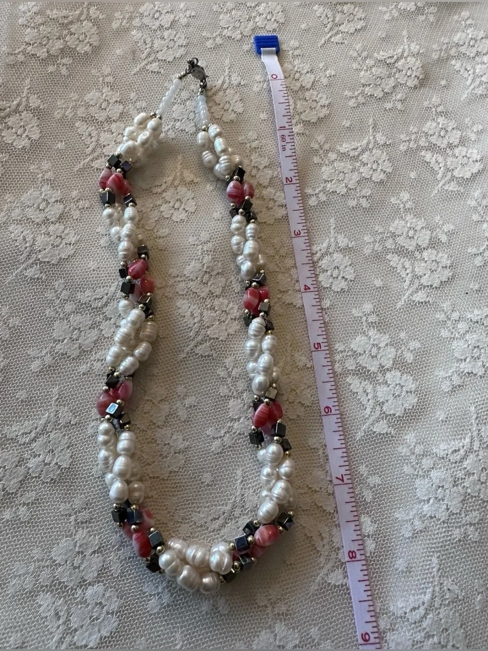 Multi-Strand Twisted Freshwater Pearl ? and Hematite ? Necklace